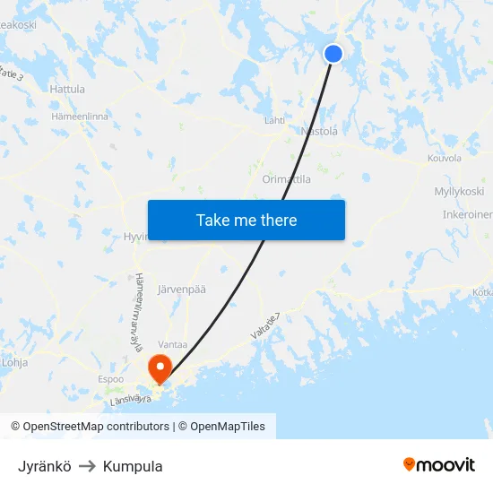 Jyränkö to Kumpula map