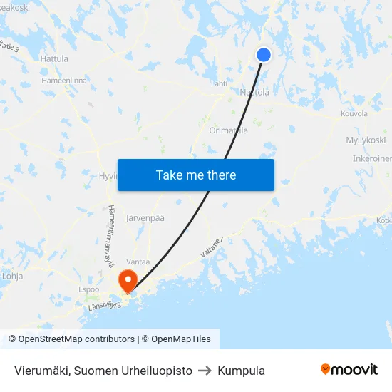 Vierumäki, Suomen Urheiluopisto to Kumpula map