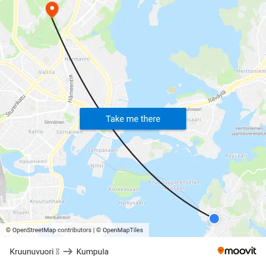 Kruunuvuori 🍽 to Kumpula map