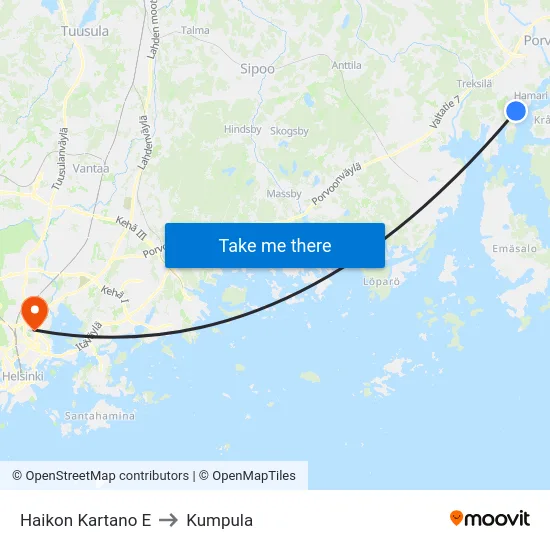 Haikon Kartano E to Kumpula map