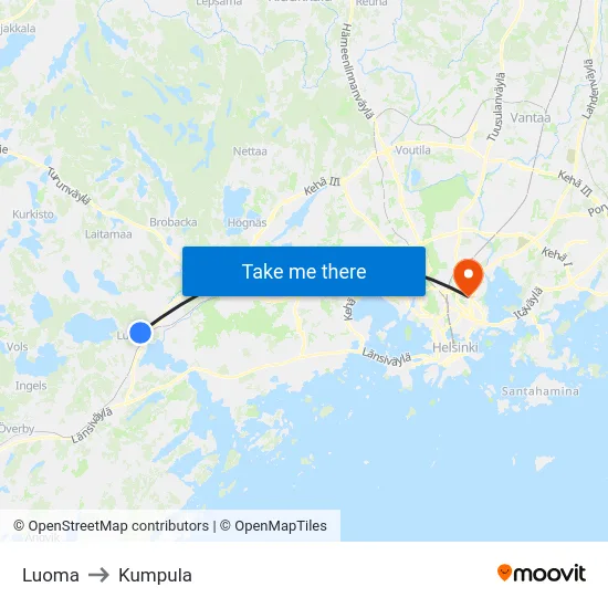 Luoma to Kumpula map