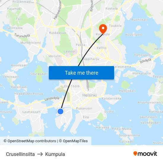 Crusellinsilta to Kumpula map