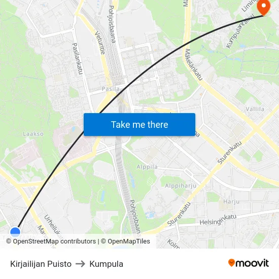 Kirjailijan Puisto to Kumpula map