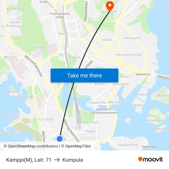 Kamppi(M), Lait. 71 to Kumpula map