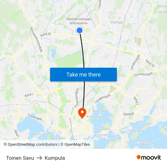 Toinen Savu to Kumpula map