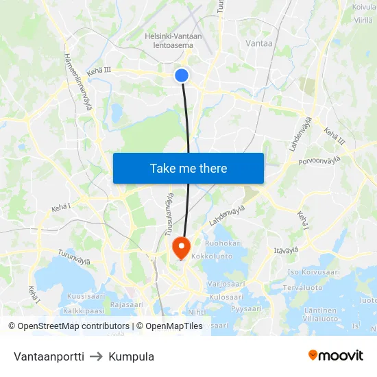 Vantaanportti to Kumpula map