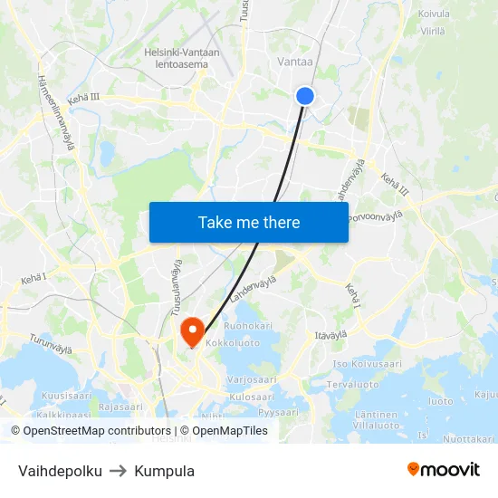 Vaihdepolku to Kumpula map