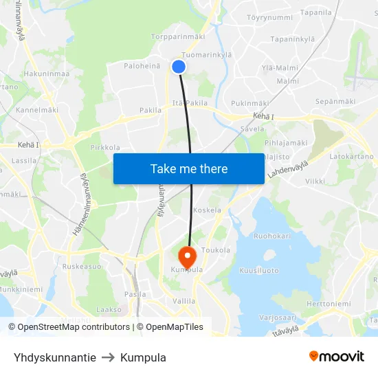 Yhdyskunnantie to Kumpula map