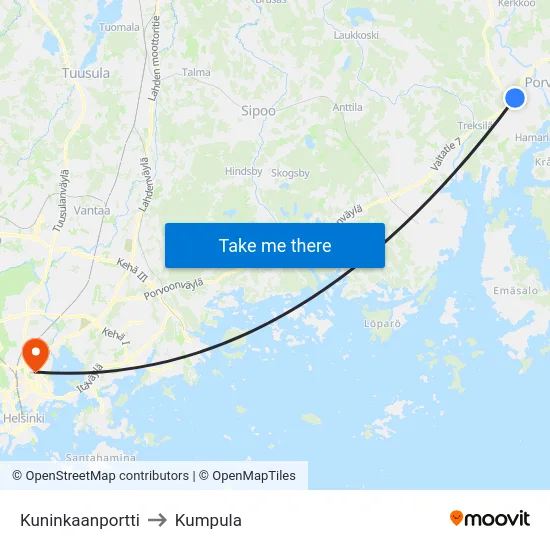 Kuninkaanportti to Kumpula map
