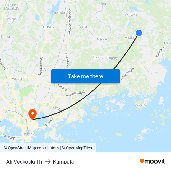 Ali-Veckoski Junction to Kumpula map