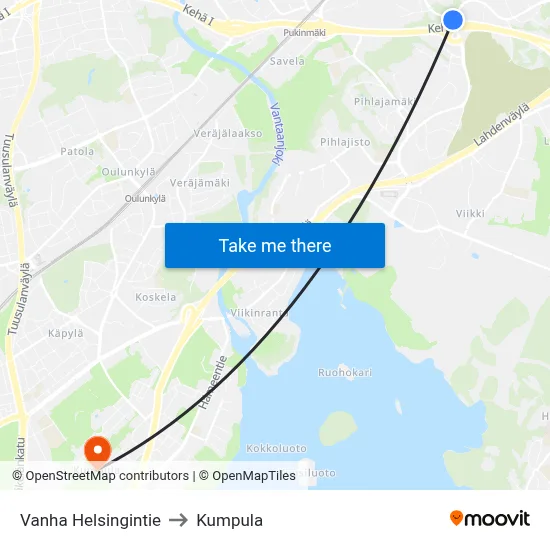 Old Helsinki Road to Kumpula map