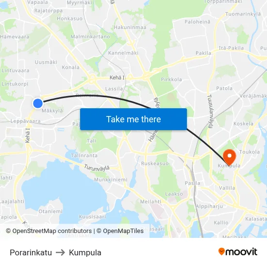 Porarinkatu Street to Kumpula map