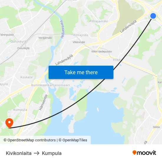 Kivikko Edge to Kumpula map