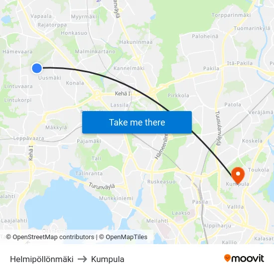 Helmipöllönmäki to Kumpula map