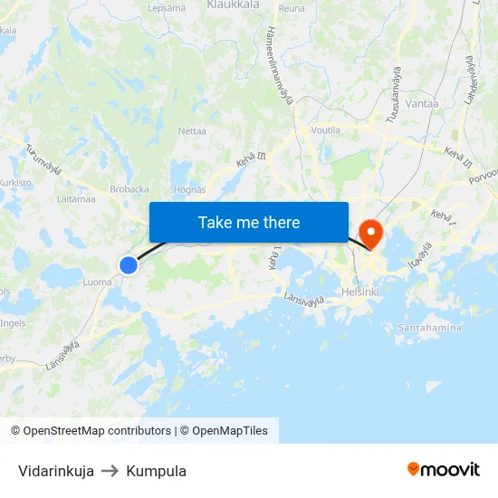 Vidari Lane to Kumpula map