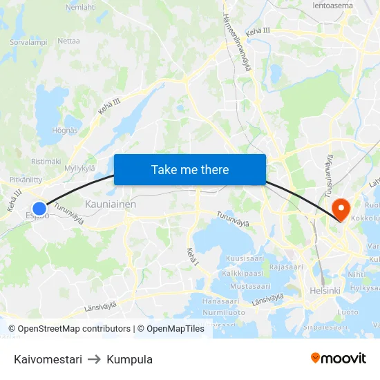 Kaivomestari [Uimahalli] to Kumpula map