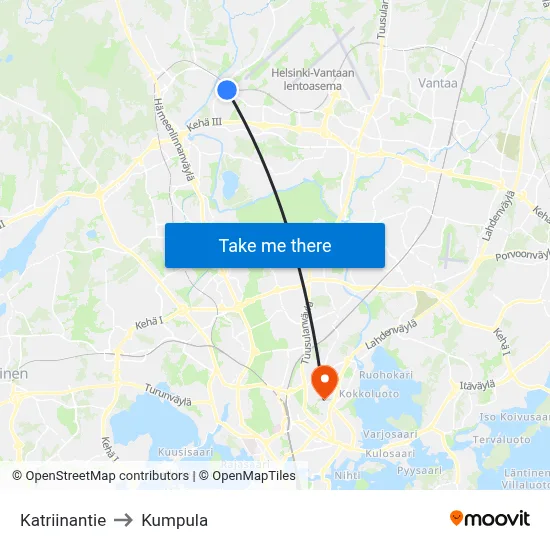 Katriina Road to Kumpula map