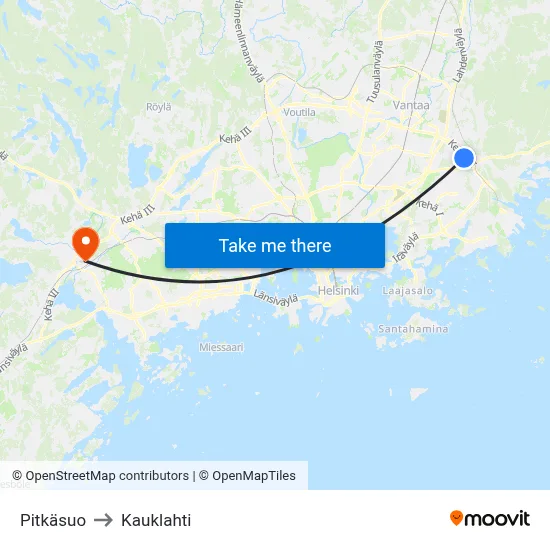 Pitkäsuo to Kauklahti map