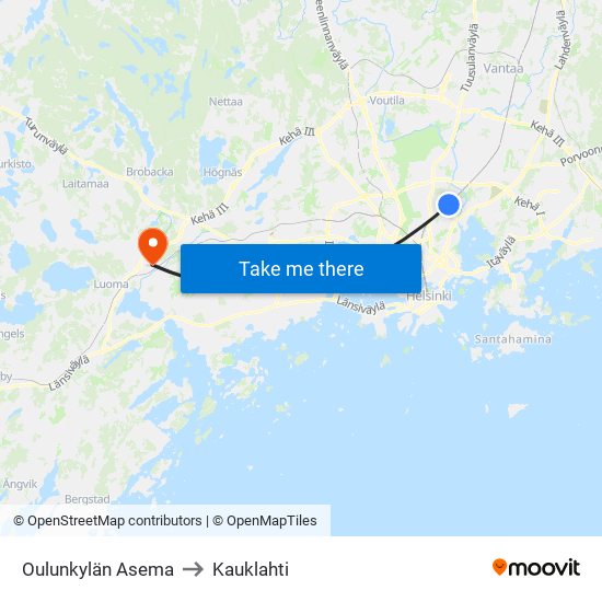 Oulunkylän Asema to Kauklahti map