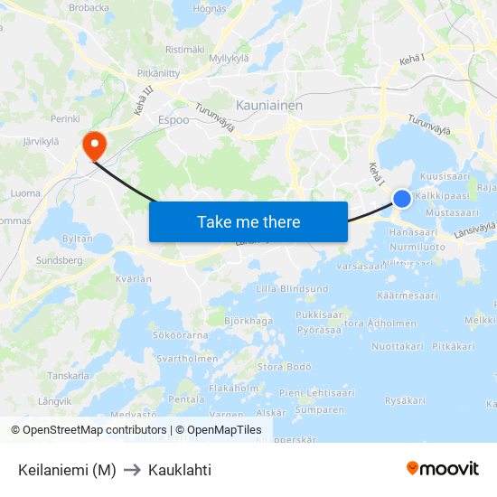 Keilaniemi (M) to Kauklahti map