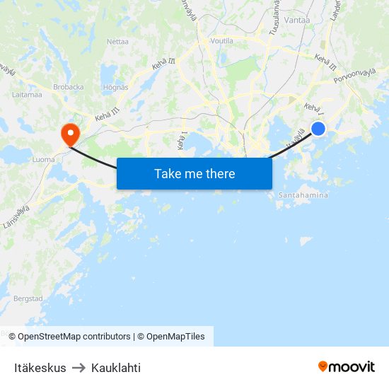 Itäkeskus to Kauklahti map