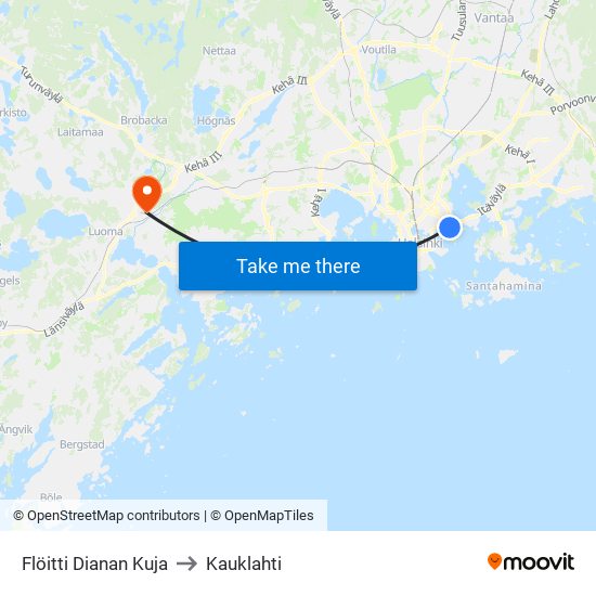 Flöitti Dianan Kuja to Kauklahti map