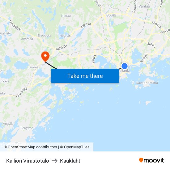 Kallion Virastotalo to Kauklahti map