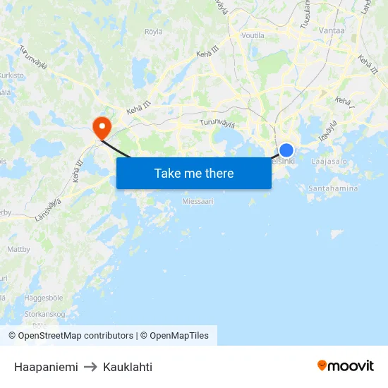 Haapaniemi to Kauklahti map