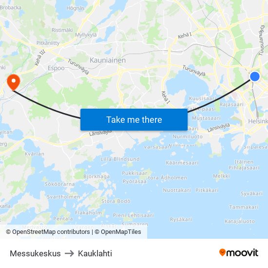 Messukeskus to Kauklahti map