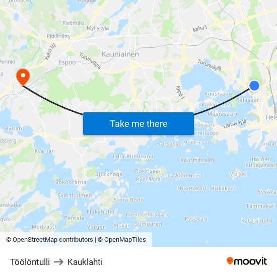 Töölöntulli to Kauklahti map