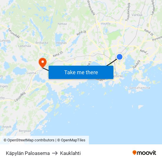 Käpylän Paloasema to Kauklahti map