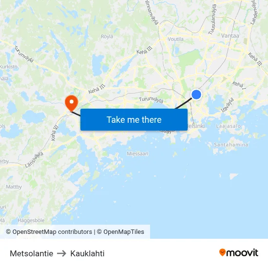 Metsola Road to Kauklahti map