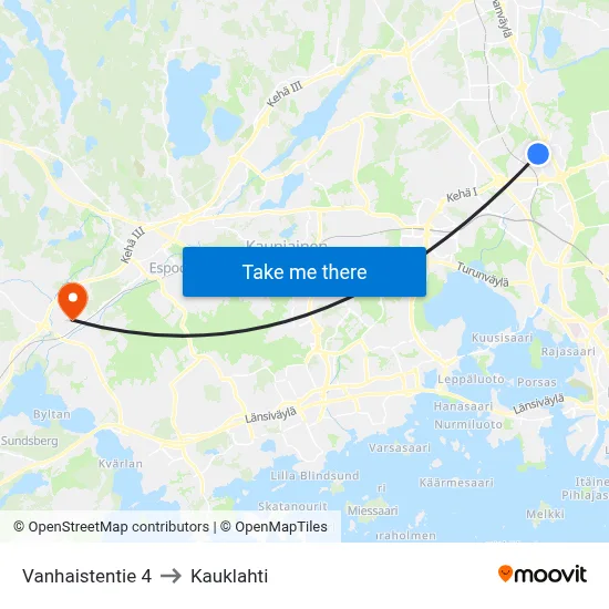 Vanhainen Road 4 to Kauklahti map