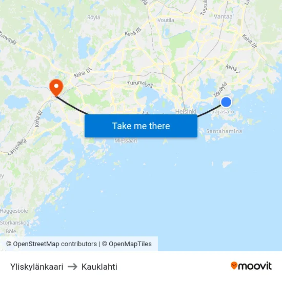 Yliskyla Arc to Kauklahti map