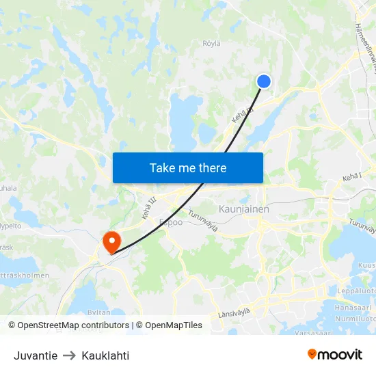 Juvantie to Kauklahti map