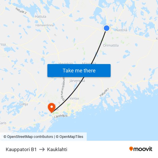 Kauppatori B1 to Kauklahti map