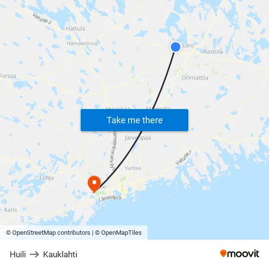 Huili to Kauklahti map