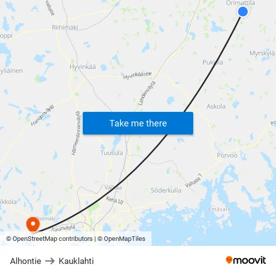 Alhontie Road to Kauklahti map