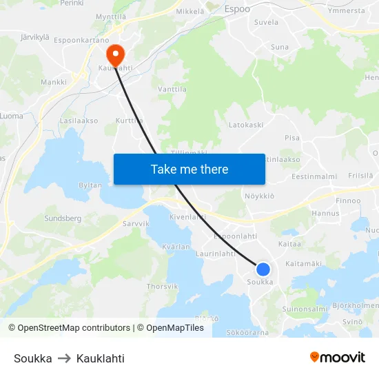 Soukka to Kauklahti map