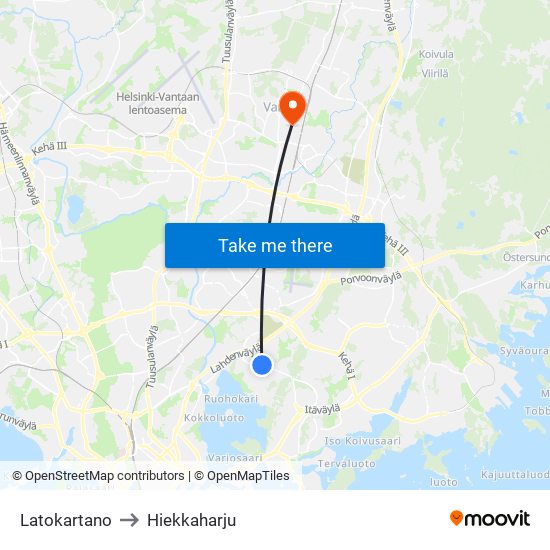 Latokartano to Hiekkaharju map