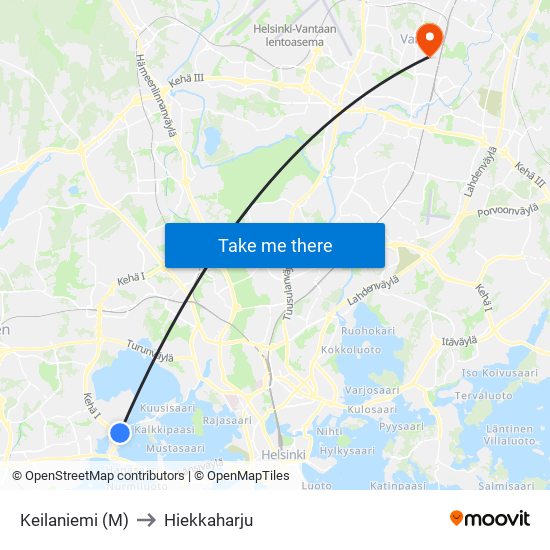 Keilaniemi (M) to Hiekkaharju map