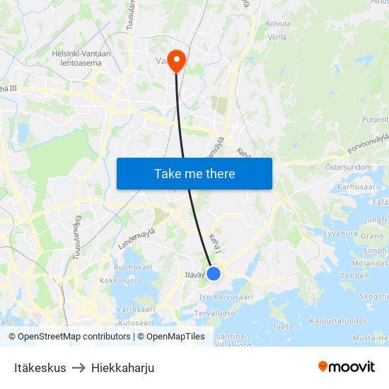 Itäkeskus to Hiekkaharju map