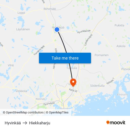 Hyvinkää to Hiekkaharju map