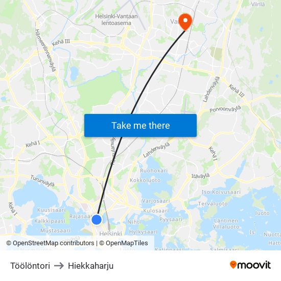 Töölöntori to Hiekkaharju map