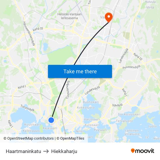 Haartmaninkatu to Hiekkaharju map