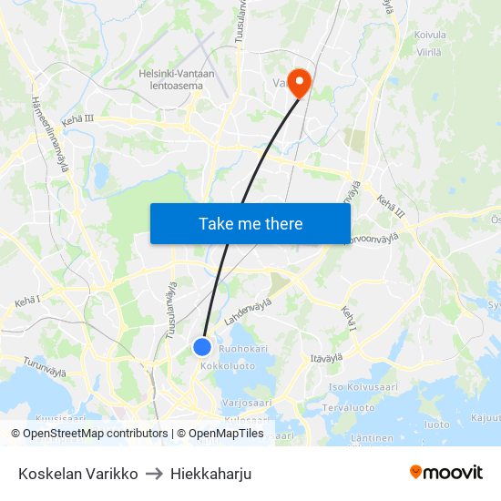 Koskelan Varikko to Hiekkaharju map