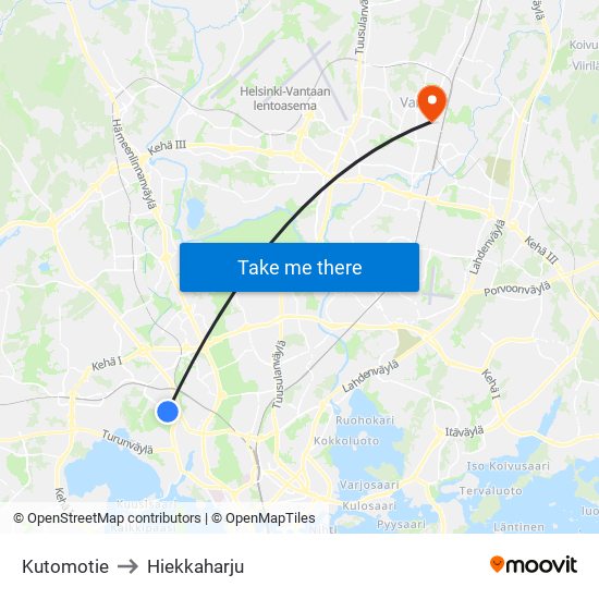 Kutomotie to Hiekkaharju map