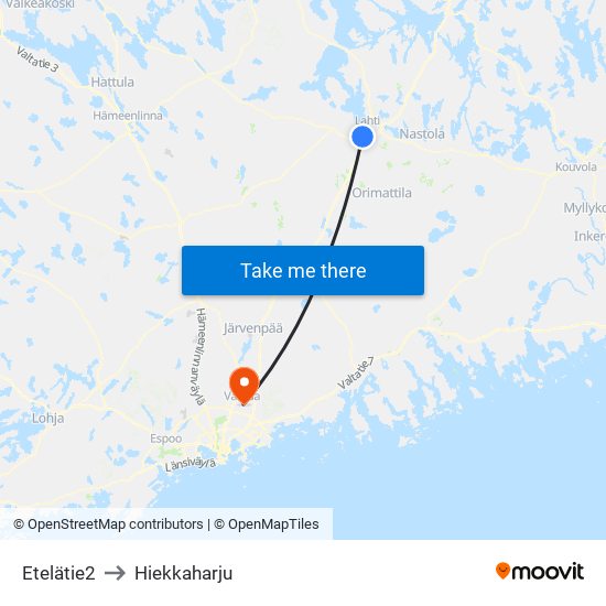 Etelätie2 to Hiekkaharju map