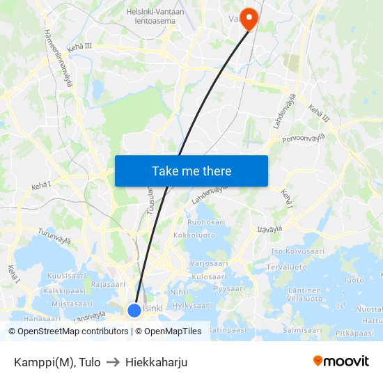 Kamppi(M), Tulo to Hiekkaharju map