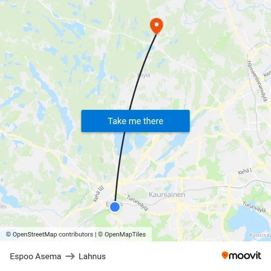 Espoo Asema to Lahnus map